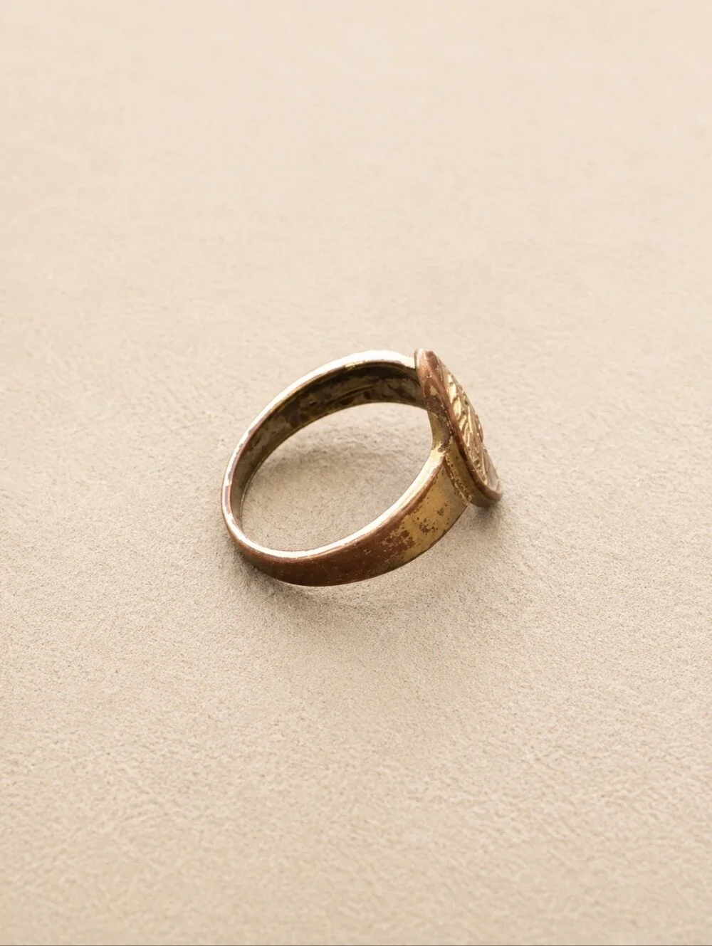 Vintage Roman Coin Style Signet Ring | Classical Profile | Copper Tone | Size 8